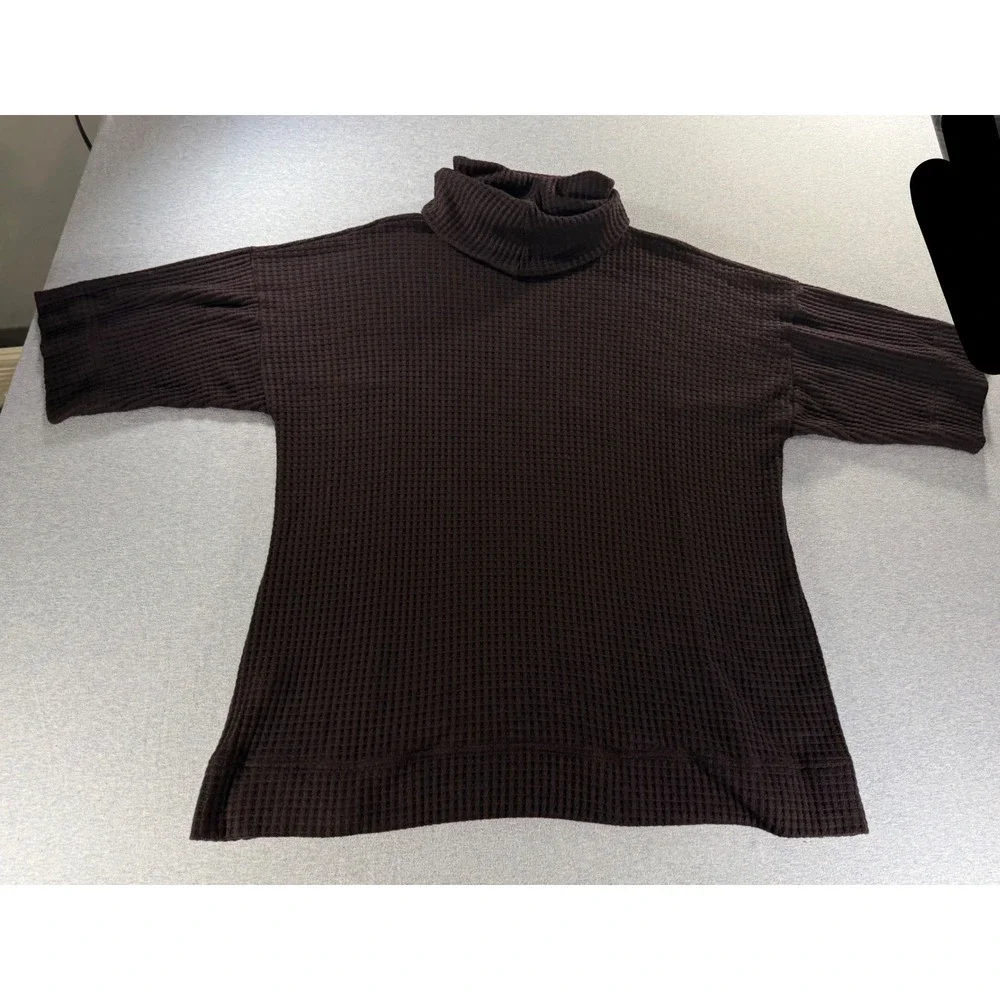 Sympli Waffle Knit Cowl Neck Sweater Wine Elbow Sleeve Pouch Pocket Size 12
